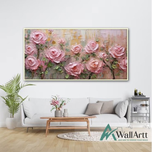 Pink Roses 3d Heavy Textured Partial Oil Painting